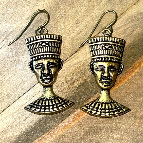 Artisan Jewelry - Ancient Egypt Boho Mens face Pharaoh Dangle Statement Earrings
